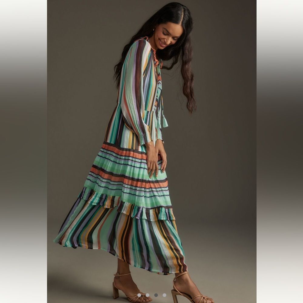 NWOT Anthropologie The Marais Printed Striped Chiffon Maxi Dress - Picture 3 of 6